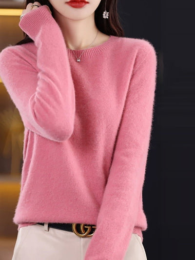 Women Autumn Casual Knitted Wool O-Neck Sweater