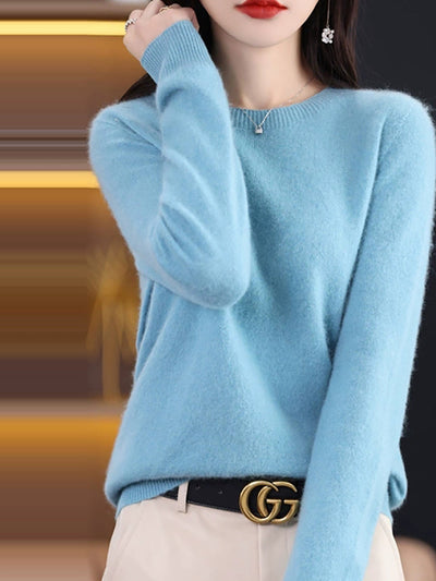 Women Autumn Casual Knitted Wool O-Neck Sweater