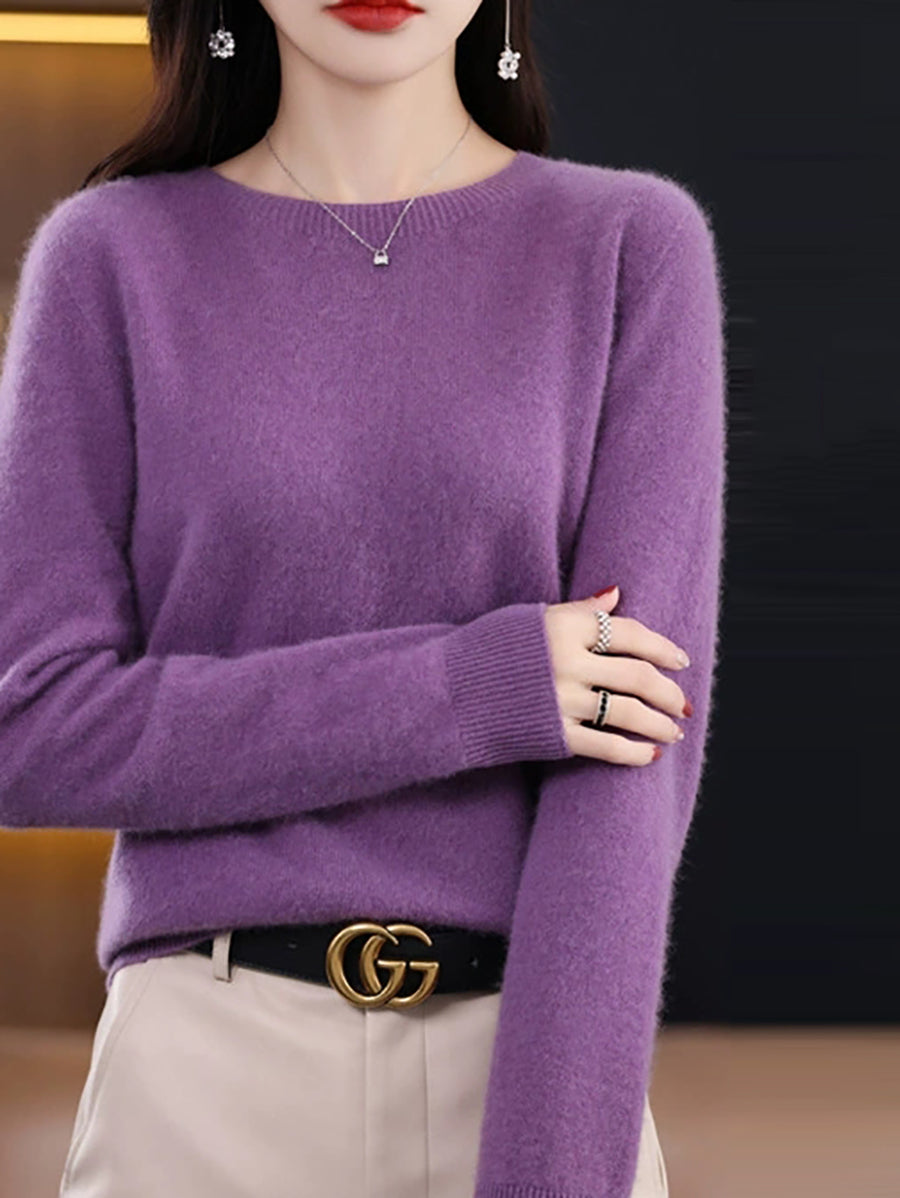 Women Autumn Casual Knitted Wool O-Neck Sweater
