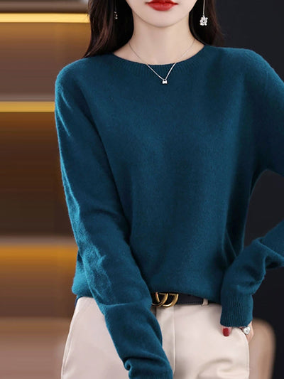 Women Autumn Casual Knitted Wool O-Neck Sweater
