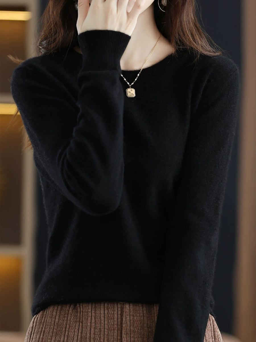 Women Autumn Casual Knitted Wool O-Neck Sweater