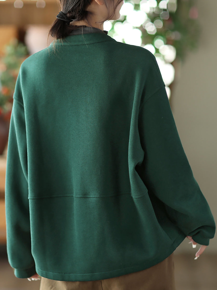 Women Autumn Pure Color O-Neck Cotton Coat