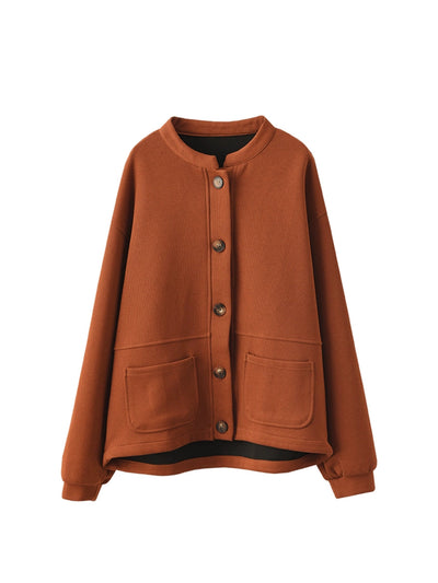 Women Autumn Pure Color O-Neck Cotton Coat