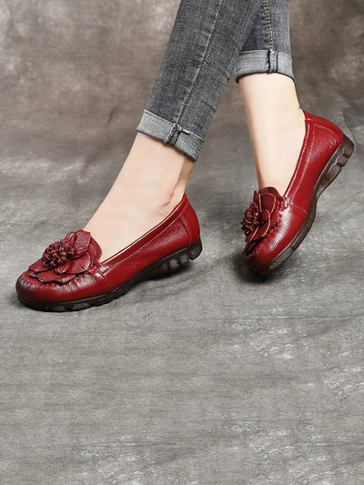 Women Summer Genuine Leather Flower Low Heel Shoes