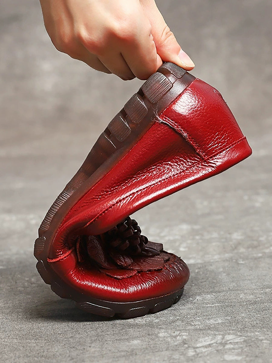 Women Summer Genuine Leather Flower Low Heel Shoes