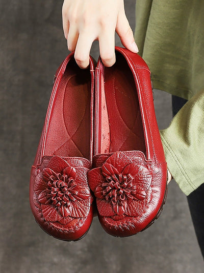 Women Summer Genuine Leather Flower Low Heel Shoes