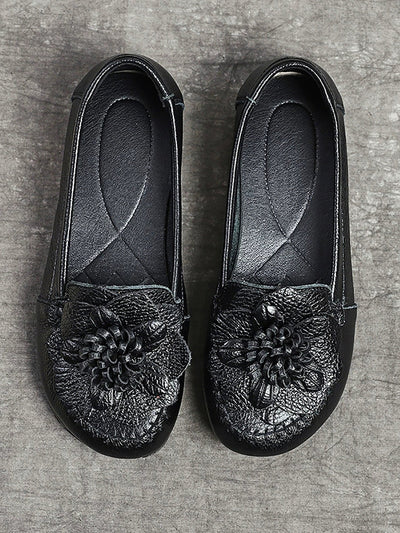 Women Summer Genuine Leather Flower Low Heel Shoes