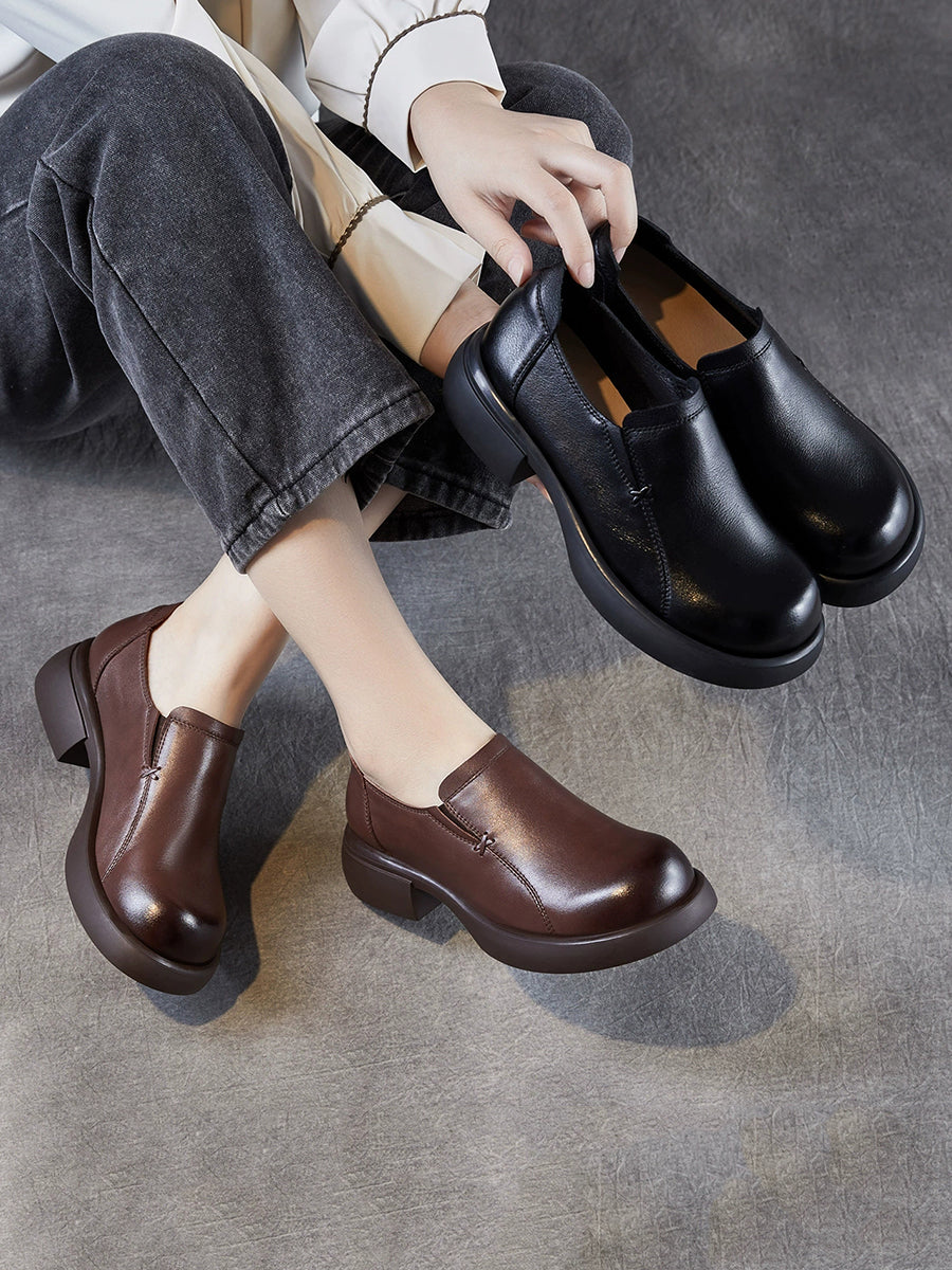 Women Summer Genuine Leather Mid Heel Shoes