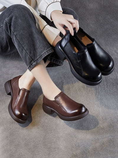 Women Summer Genuine Leather Mid Heel Shoes