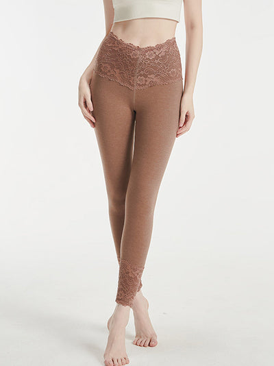 Women Autumn Pure Color Lace High Waist Leggings