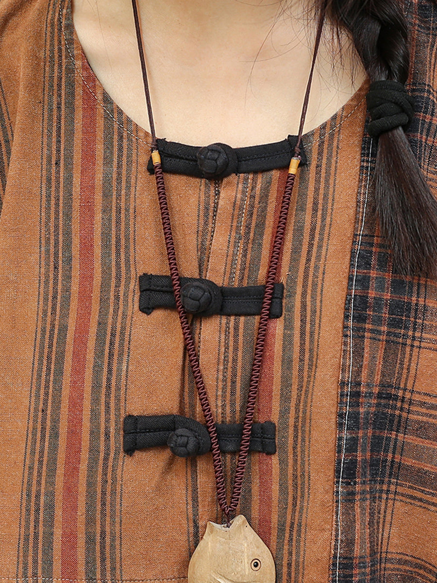 Women Autumn Retro Patchwork O-Neck Loose Cotton Suits