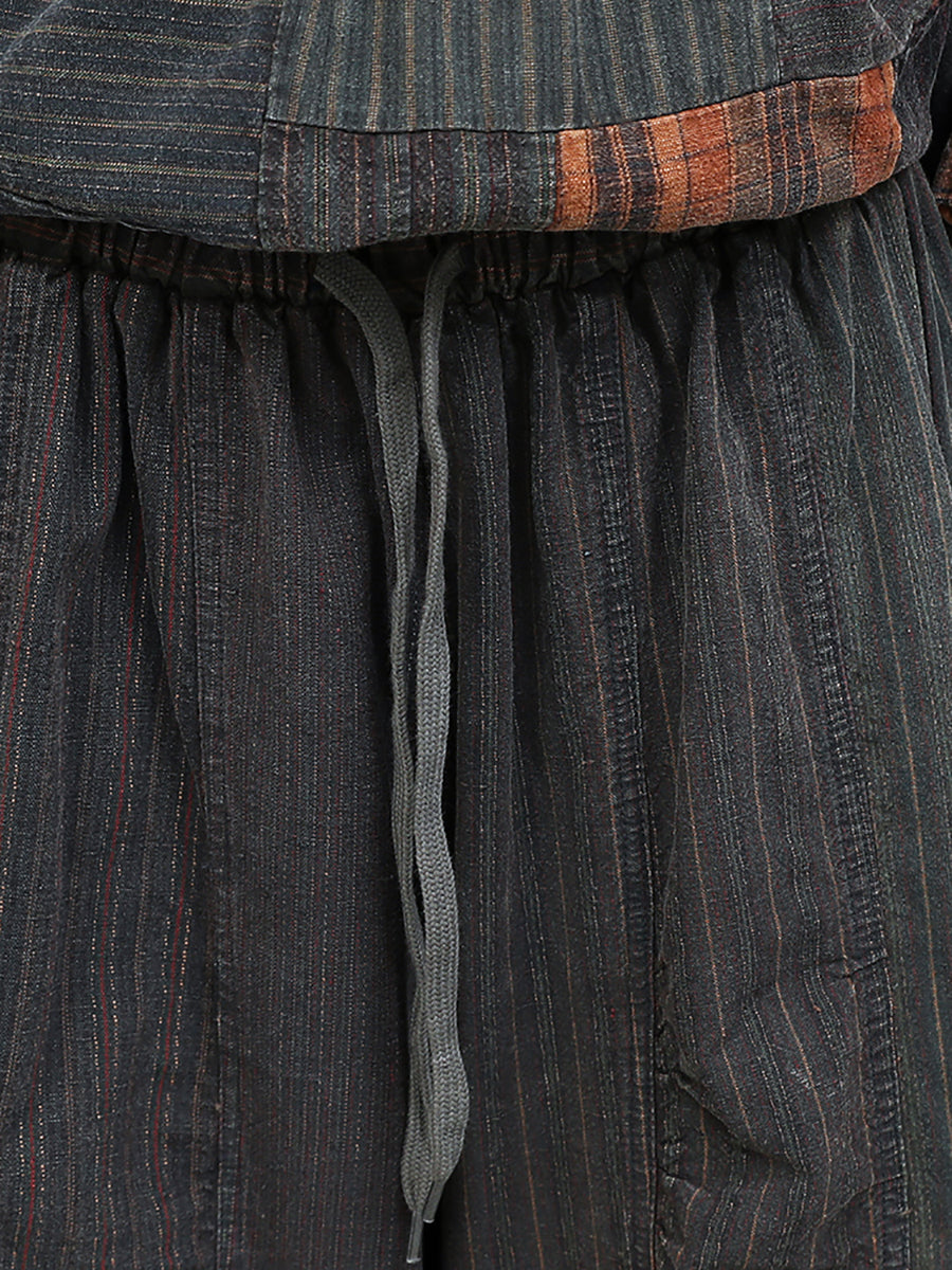 Women Autumn Retro Patchwork O-Neck Loose Cotton Suits