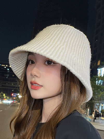 Women Autumn Casual Pure Color Knitted Bucket Hat
