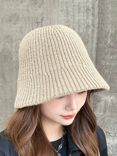 Women Autumn Casual Pure Color Knitted Bucket Hat