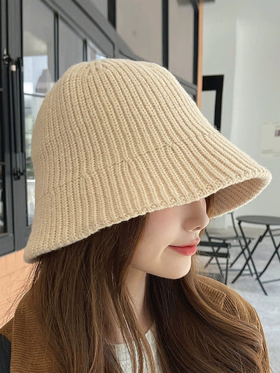 Women Autumn Casual Pure Color Knitted Bucket Hat