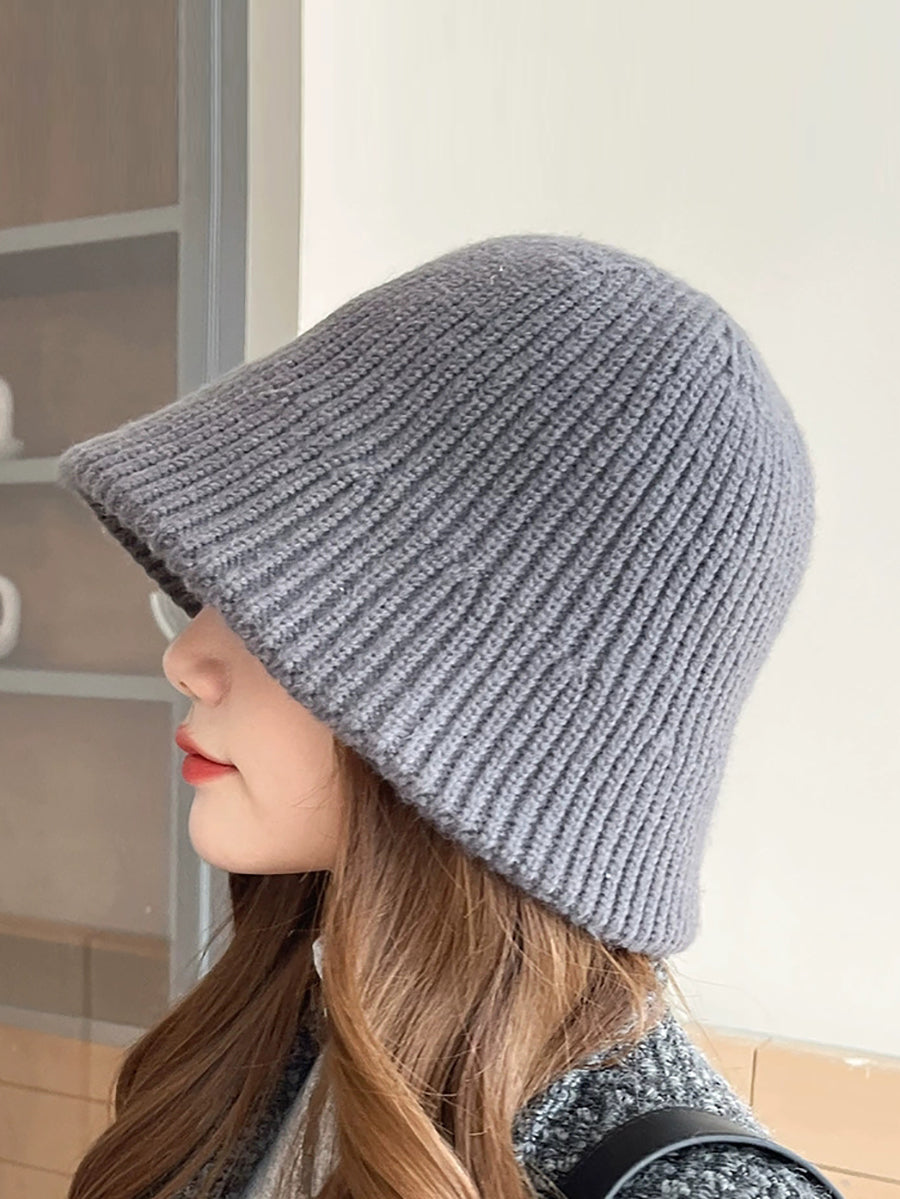 Women Autumn Casual Pure Color Knitted Bucket Hat