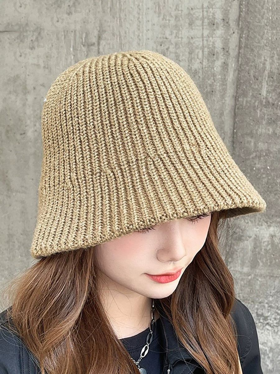Women Autumn Casual Pure Color Knitted Bucket Hat