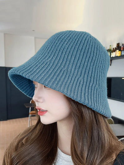 Women Autumn Casual Pure Color Knitted Bucket Hat
