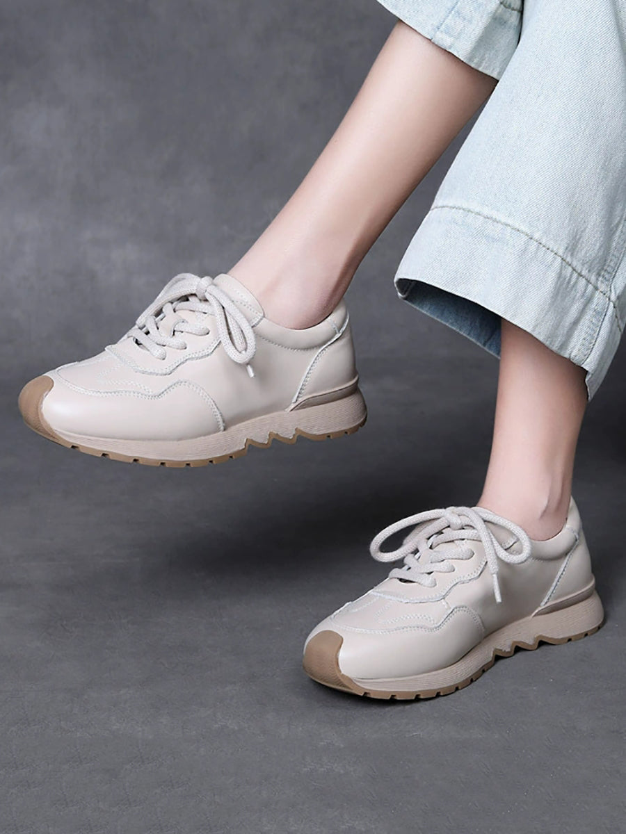 Women Autumn Genuine Leather Spliced Flat Shoes