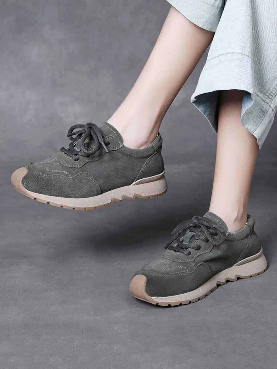 Women Autumn Genuine Leather Spliced Flat Shoes