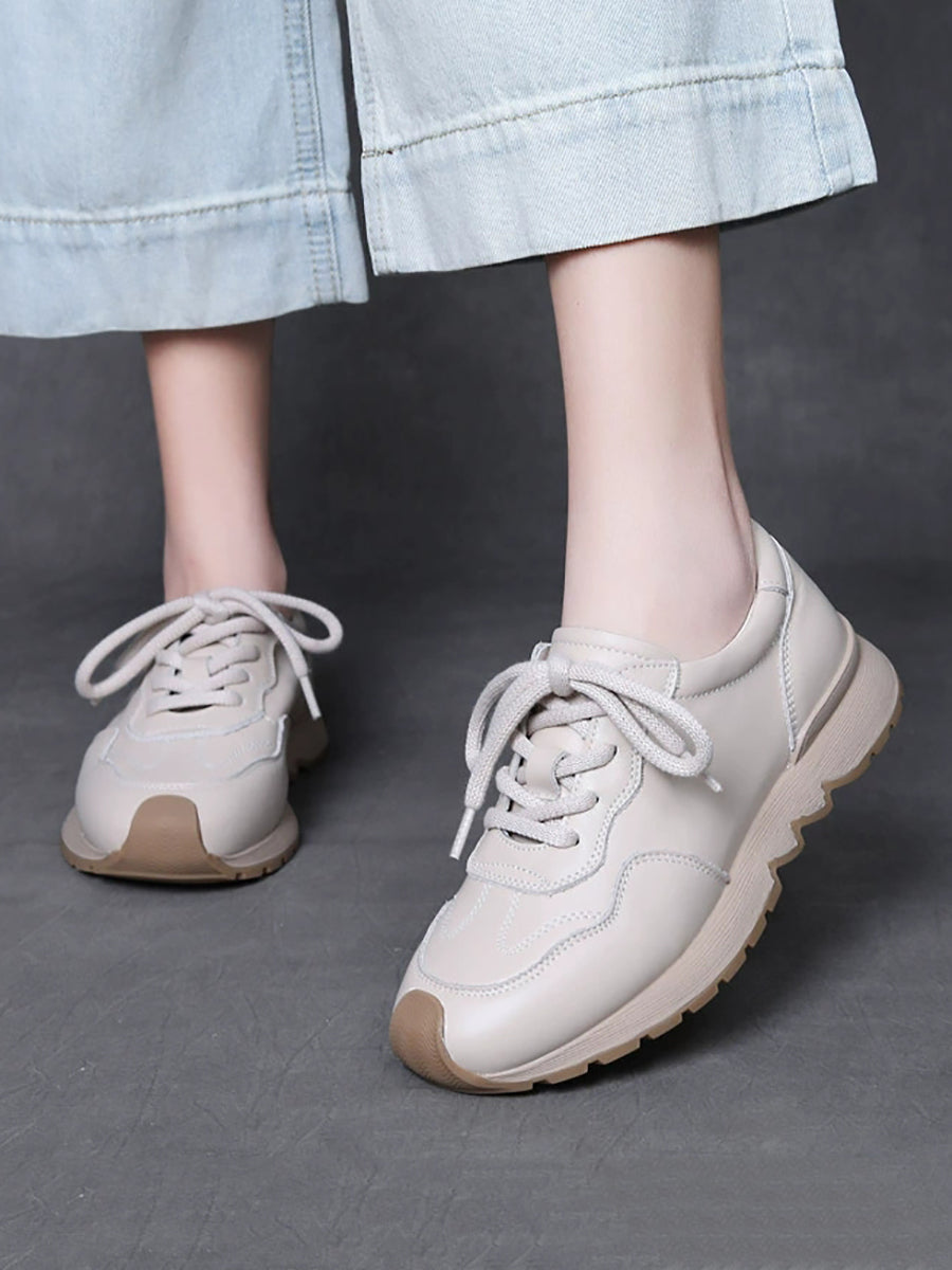 Women Autumn Genuine Leather Spliced Flat Shoes