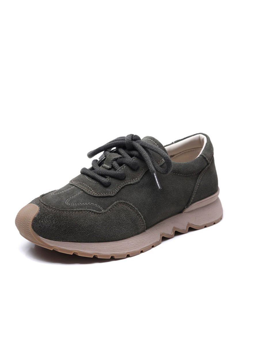 Women Autumn Genuine Leather Spliced Flat Shoes