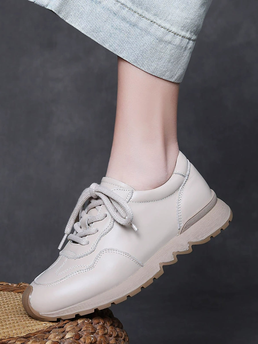 Women Autumn Genuine Leather Spliced Flat Shoes