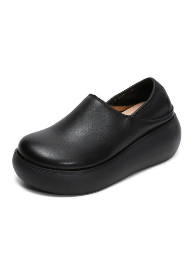 Women Genuine Leather Pure Color Platfrom Shoes