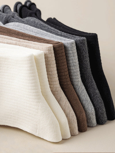 7 Pairs Women Autumn Colorblock Mid Heel Socks