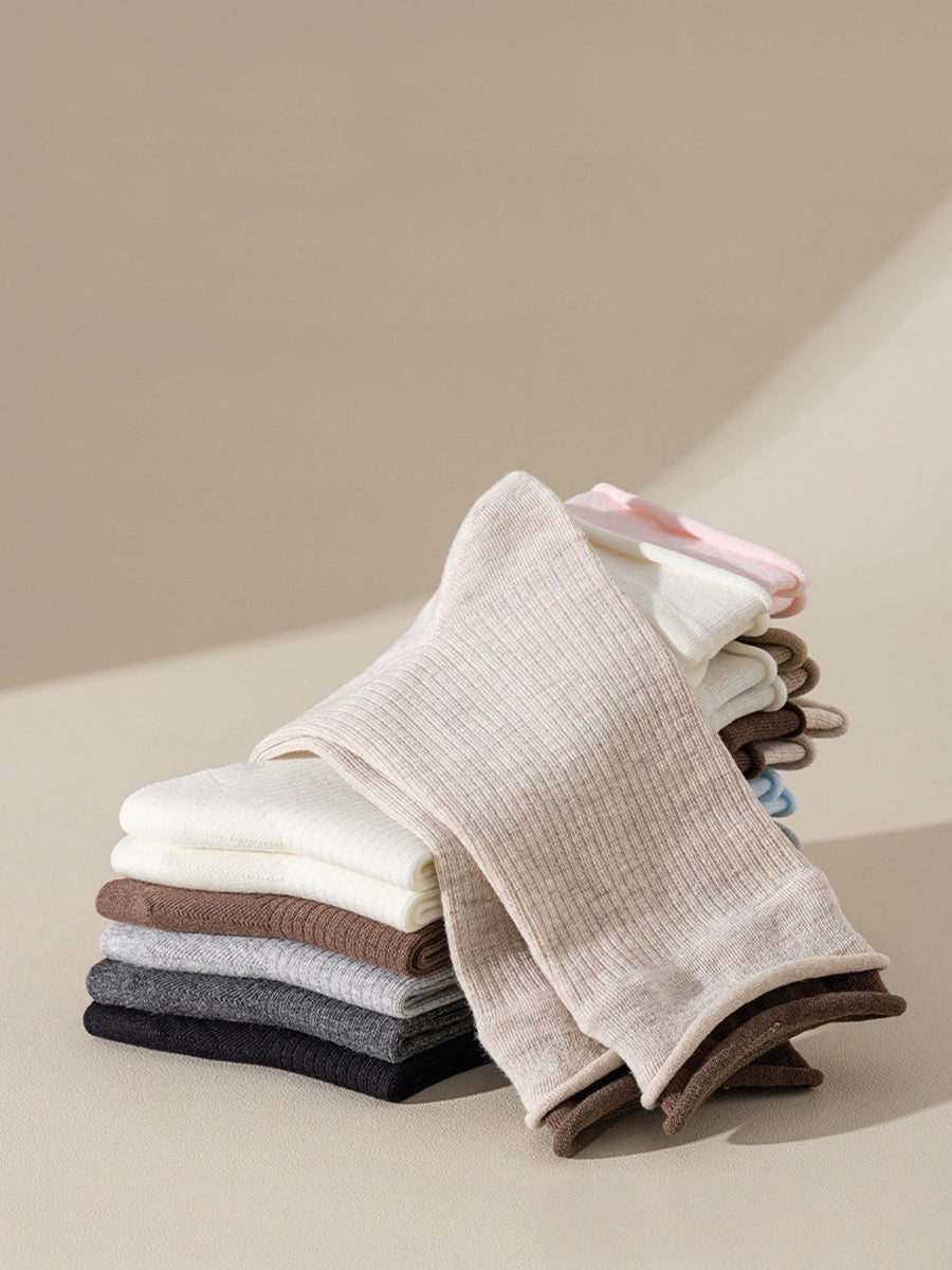 7 Pairs Women Autumn Colorblock Mid Heel Socks