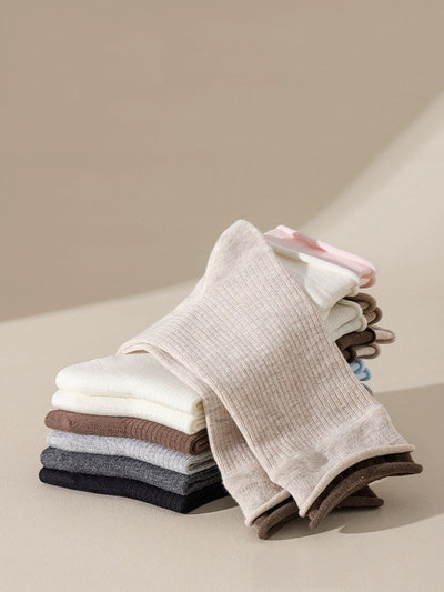 7 Pairs Women Autumn Colorblock Mid Heel Socks