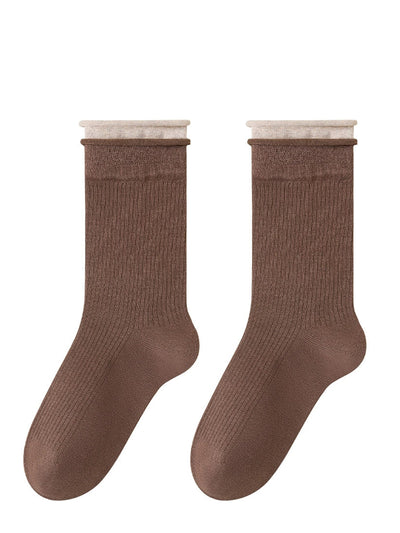 7 Pairs Women Autumn Colorblock Mid Heel Socks