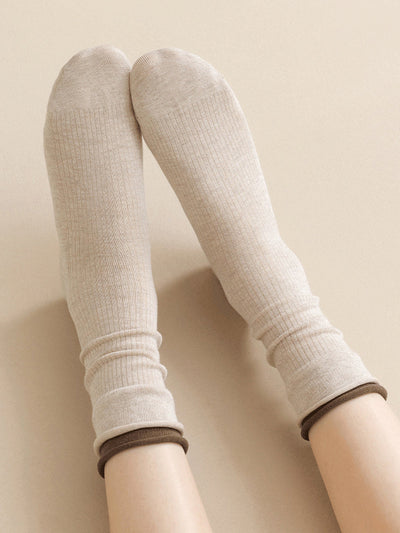7 Pairs Women Autumn Colorblock Mid Heel Socks