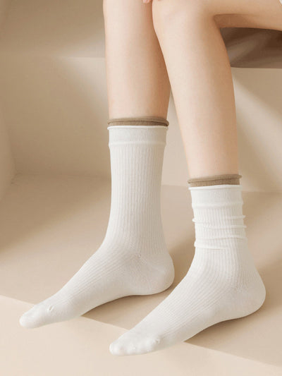 7 Pairs Women Autumn Colorblock Mid Heel Socks