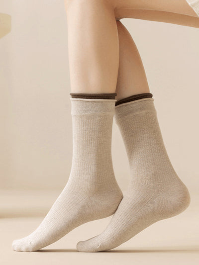 7 Pairs Women Autumn Colorblock Mid Heel Socks