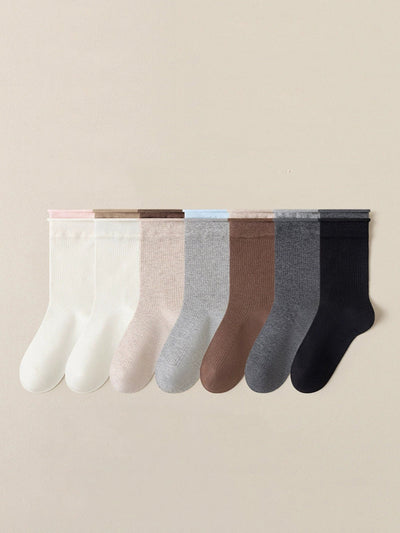 7 Pairs Women Autumn Colorblock Mid Heel Socks