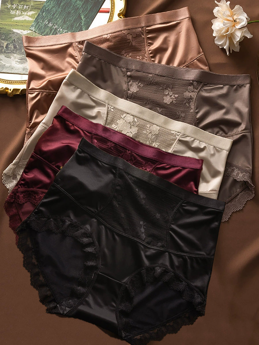 5 Pieces Women Artsy Lace High Waist Underwear