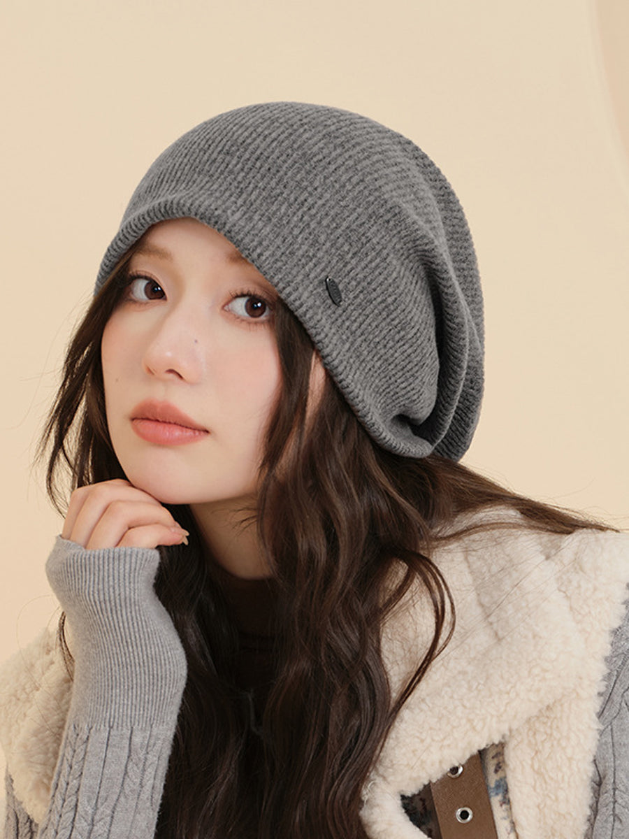Women Autumn Warm Pure Color Knitted Hat