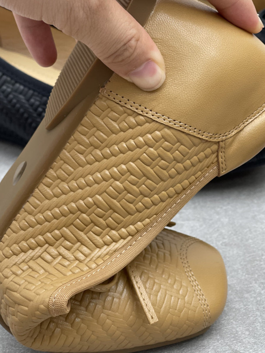 Women Elegant Leather Bowknot Square-Toe Low Heel Shoes