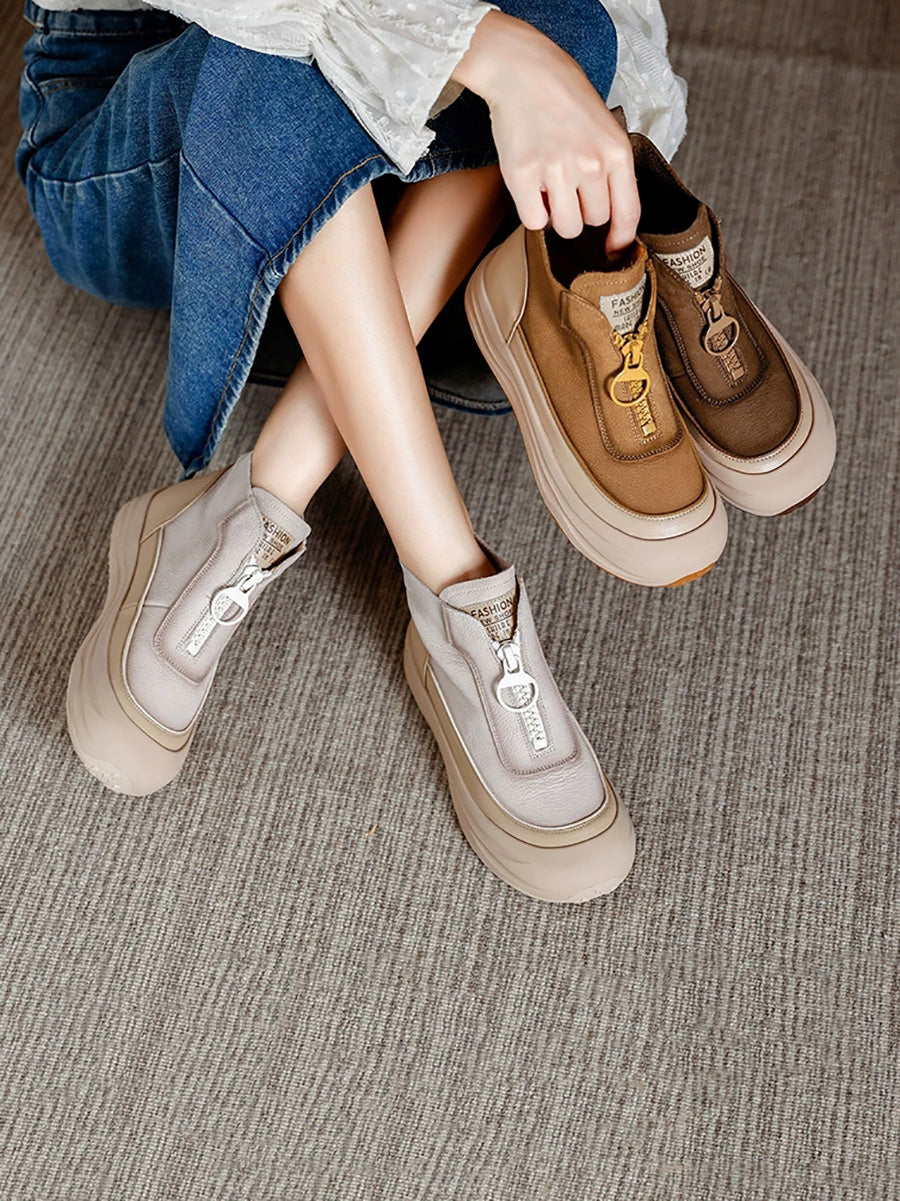 Women Autumn Retro Leather Zipper Ankle Boots