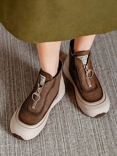 Women Autumn Retro Leather Zipper Ankle Boots