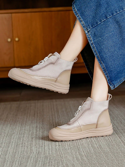 Women Autumn Retro Leather Zipper Ankle Boots