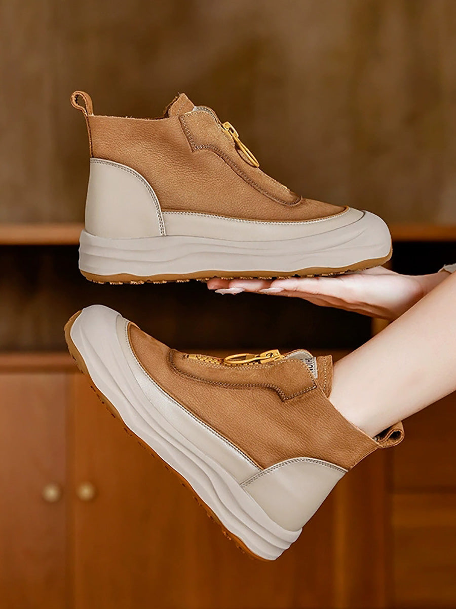 Women Autumn Retro Leather Zipper Ankle Boots