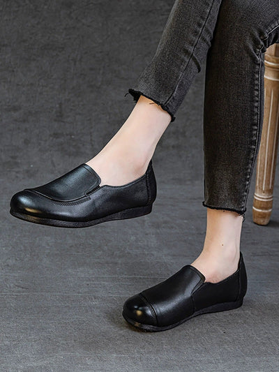 Women Vintage Genuine Leather Spliced Flat Shoes