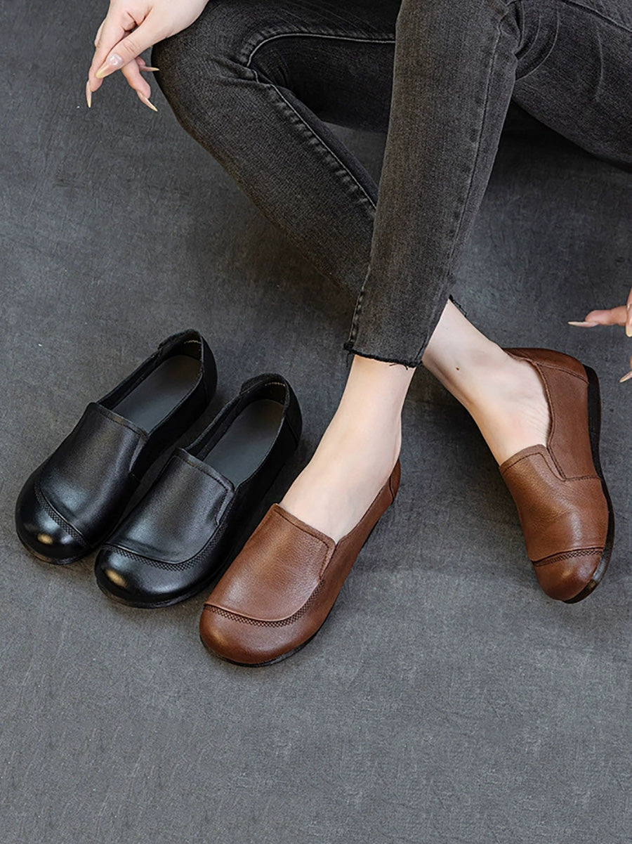 Women Vintage Genuine Leather Spliced Flat Shoes