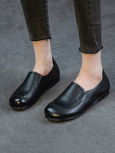 Women Vintage Genuine Leather Spliced Flat Shoes