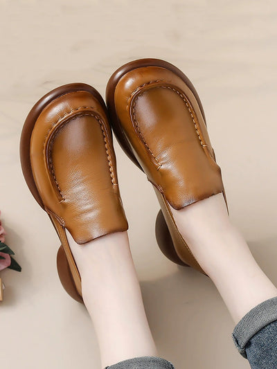Women Autumn Elegant Genuine Leather Mid Heel Shoes