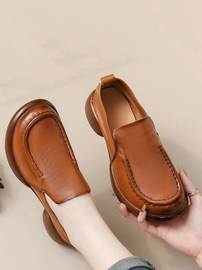 Women Autumn Elegant Genuine Leather Mid Heel Shoes