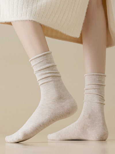 5 Pairs Women Autumn Pure Color Mid Heel Socks