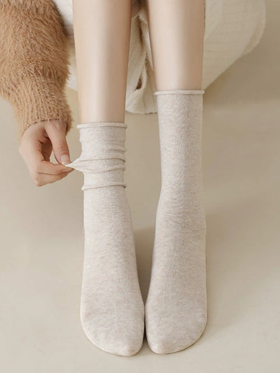 5 Pairs Women Autumn Pure Color Mid Heel Socks